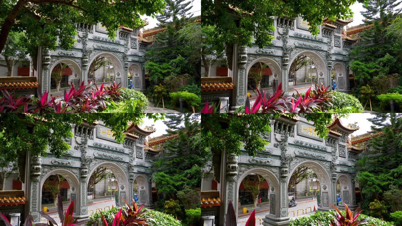 白天时间台北市老庙正门慢动作全景4k台湾