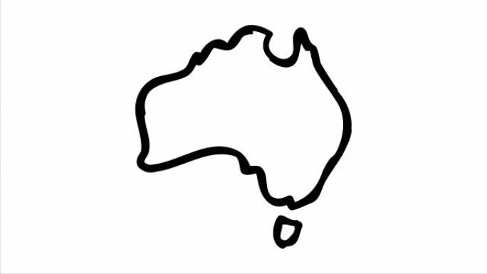 澳大利亚地图素描插图手绘动画阿尔法亮度哑光包括。4k视频