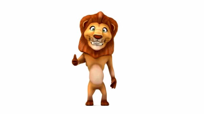 有趣的狮子行走和竖起大拇指-3D动画