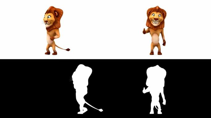 有趣的狮子行走和竖起大拇指-3D动画