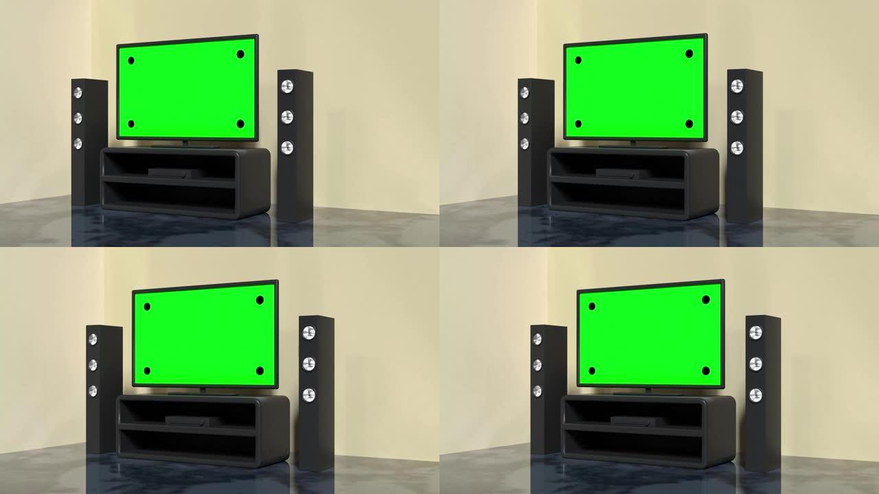 黑色家庭影院绿屏电视技术娱乐3d渲染