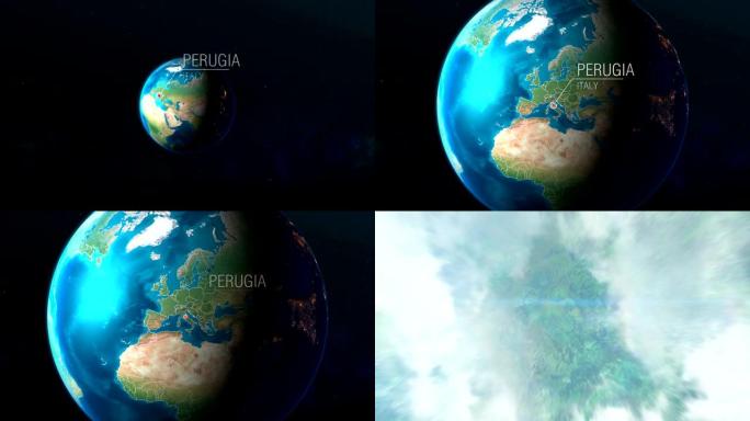 意大利-佩鲁贾-从太空到地球的缩放
