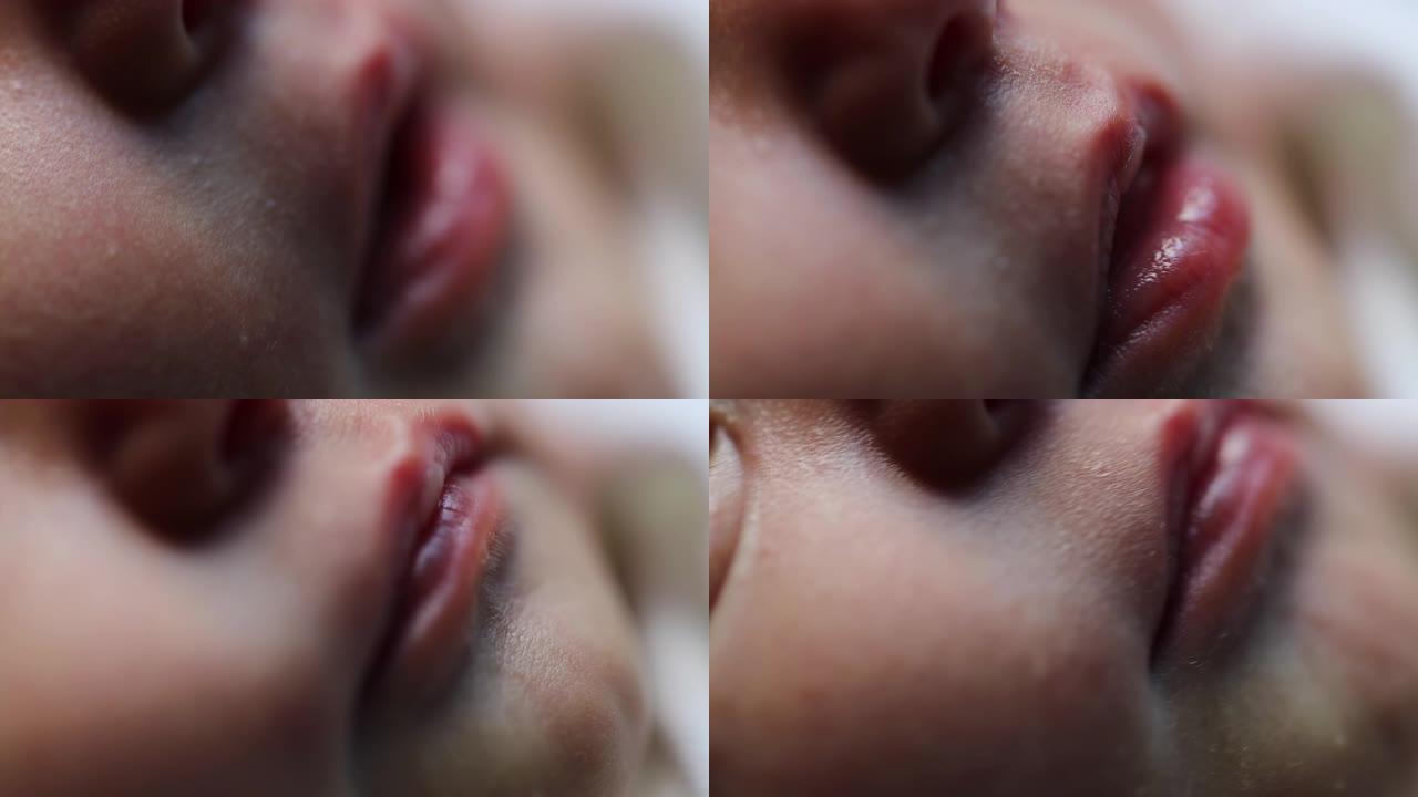 婴儿新生婴儿第一天睡觉的特写