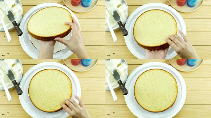 女人做黄油蛋糕的俯视图