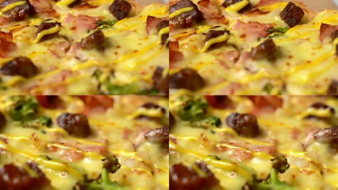 西餐披萨美食特写镜头4K