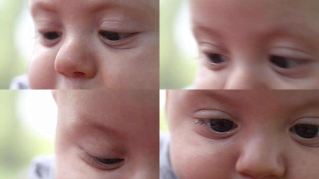 婴儿脸部眼睛的宏观特写
