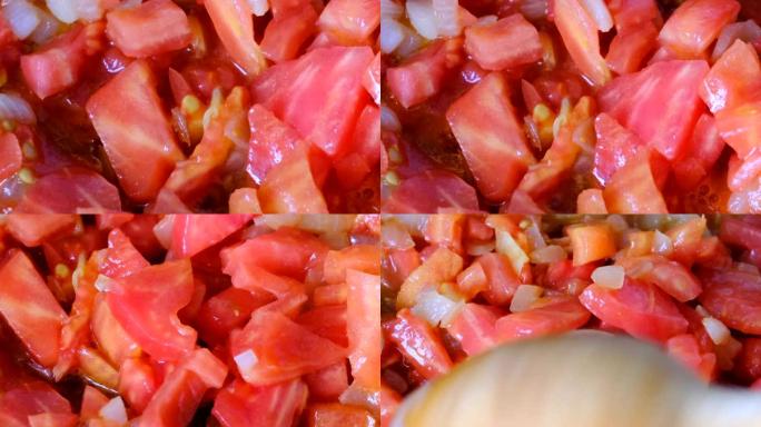 用红色新鲜西红柿切碎的白洋葱