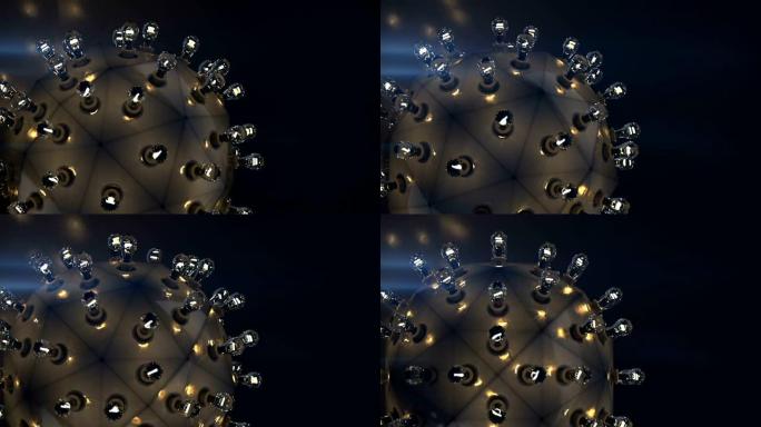 带爱迪生风格灯泡的金属球无缝循环3D渲染动画
