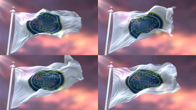 美国阿肯色州县日落时的本顿国旗-loop