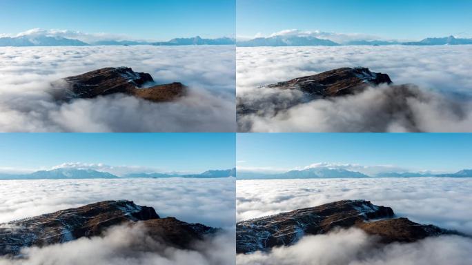 四川牛背山雪山云海航拍延时