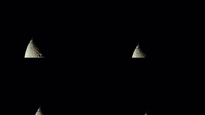 从南半球看到的一个上蜡的新月。令人惊叹的月球表面充满了来自宇宙的陨石的陨石坑，并使我们的卫星坠毁。