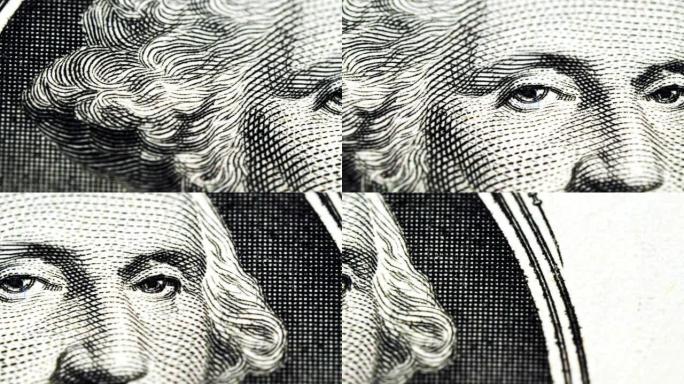 一张1美元纸币的滑动视频，显示了美国总统乔治·华盛顿的肖像。