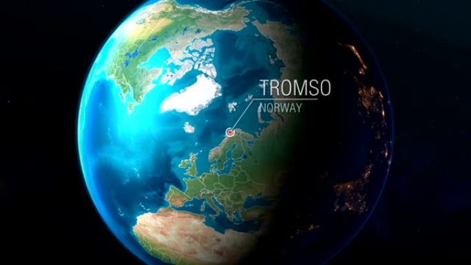 挪威-特罗姆瑟-从太空到地球的缩放