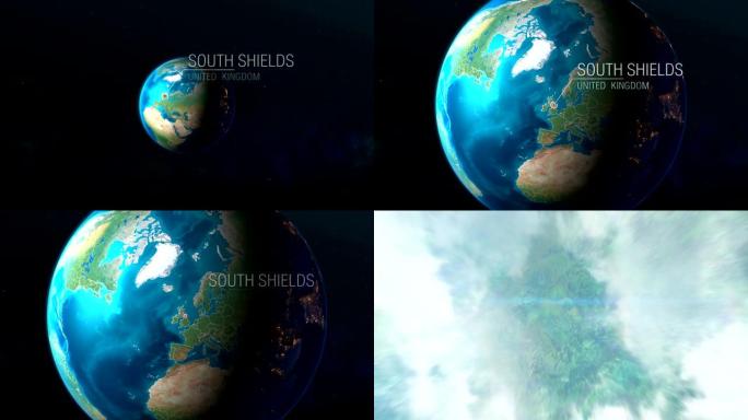 英国-南希尔兹-从太空到地球的缩放