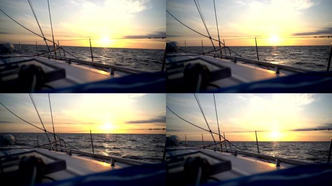 游艇在海里的日出