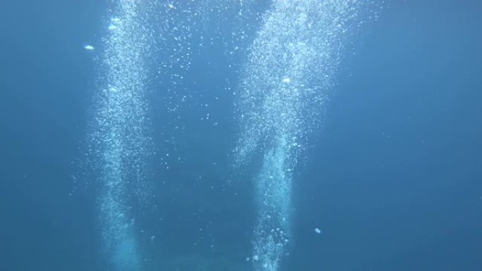 冲绳石垣岛附近水肺潜水员的气泡。
