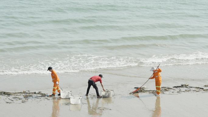 环卫海边清理垃圾