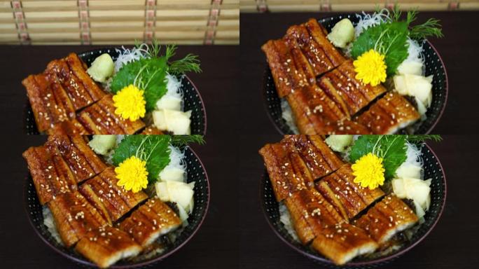 顶部饭碗 (donburi) 上的鳗鱼 (Unagi)