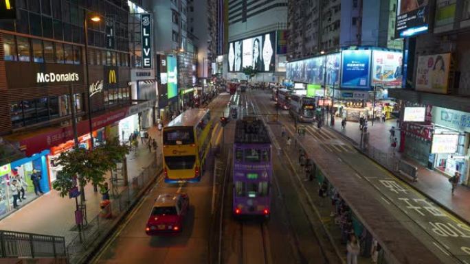 延时录像人们走过轩尼诗道铜锣湾，在香港中环道购物，在香港famaus place乘电车和火车旅行