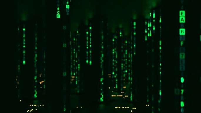 网络空间无缝循环3D渲染动画中的绿色计算机代码雨