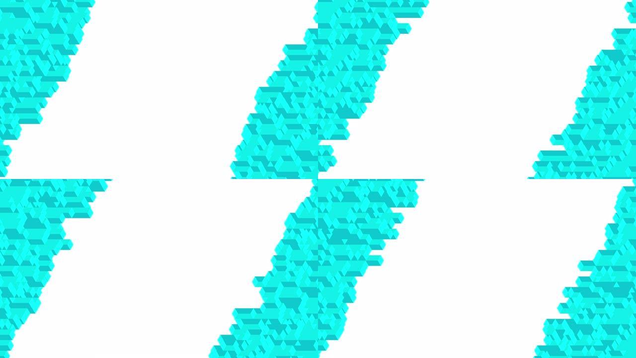 立方体盒子方条3D虚拟等距洗牌波形，区块链技术概念设计插图白色背景上的蓝色无缝循环动画4K，带复制空