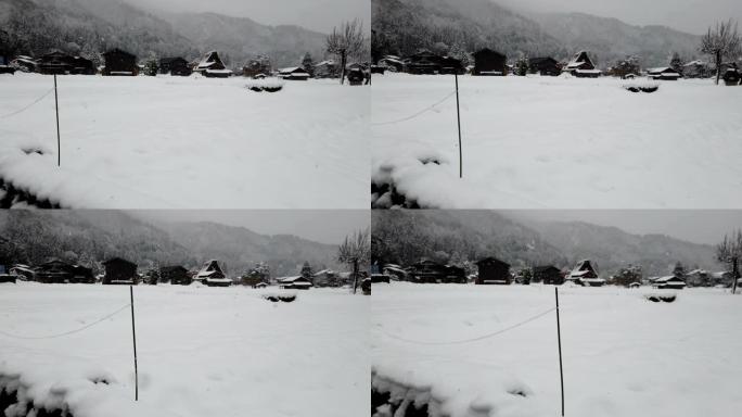 雪落在白川子村世界遗产，日本