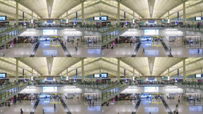 延时视频在香港国际机场到达大厅等候的人每年处理超过7000万名乘客。
