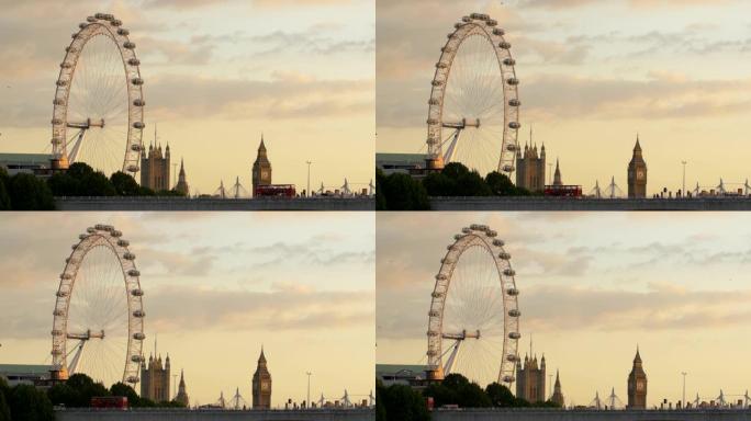 日落时看到的伦敦眼和大本钟