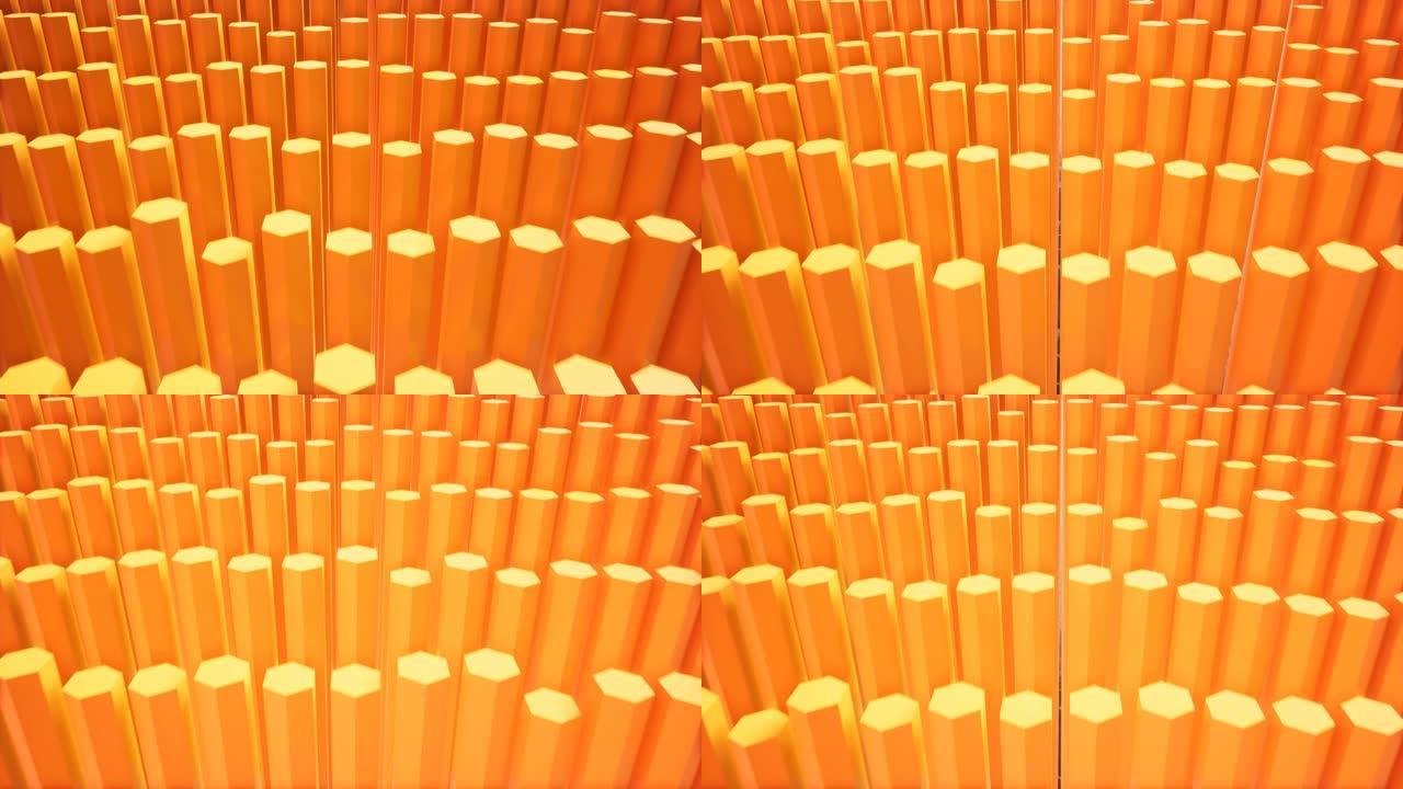 橙色六边形形成波浪。抽象背景4k