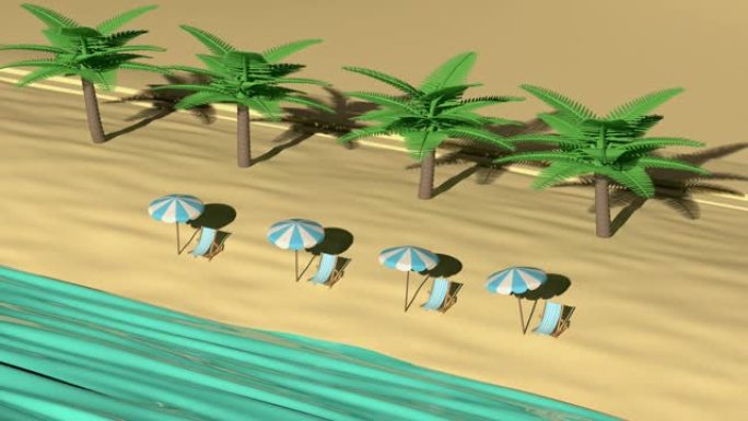 沙滩海洋卡通风格自然景观夏季旅游度假概念3d渲染运动
