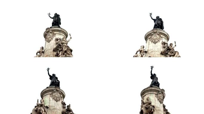 法国巴黎白色背景上的共和雕像