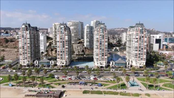 智利海滩和城市的鸟瞰图