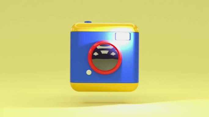 蓝黄红色卡通风格相机摄影数码技术设备镜头反射3d演播室场景3d渲染