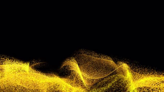 抽象波流线路径金光粒子在深黑色空间3D渲染背景，能量动力成功经营战略理念