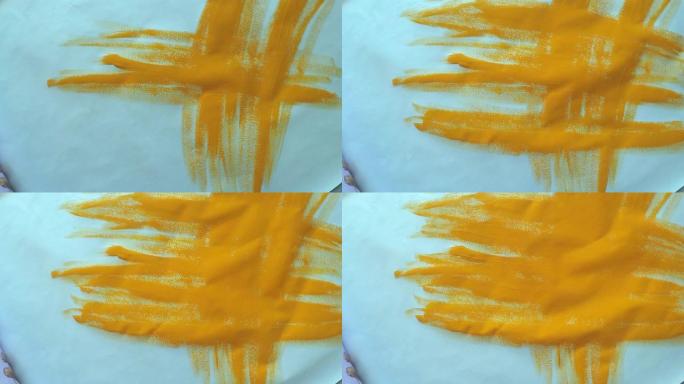 绘画drush绘画水粉抽象图案特写。蓝色和橙色