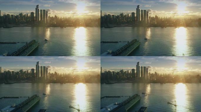 纽约市的鸟瞰图日出和sunflares 4k中城日出系列