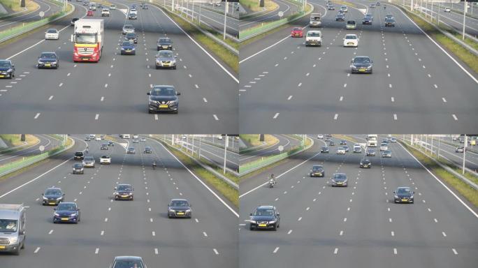 从后方可以看到，在A1高速公路上驶向阿姆斯特丹的汽车的通勤者，荷兰，2019年7月9日