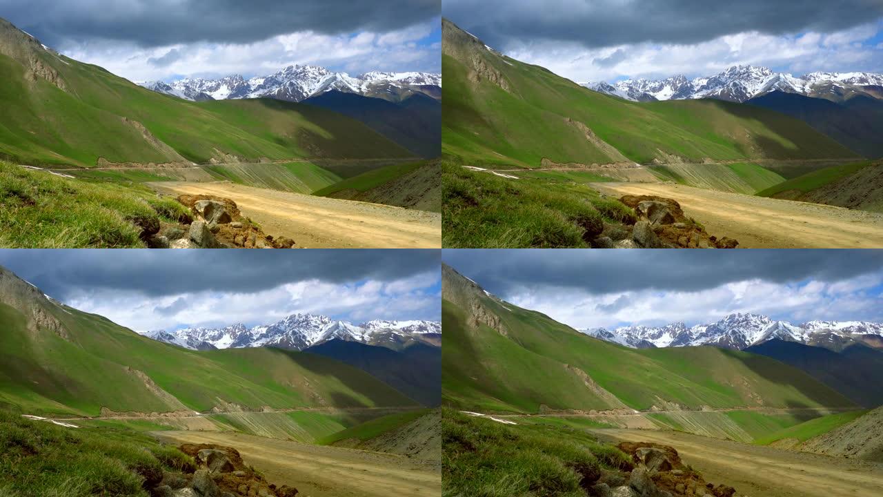 吉尔吉斯斯坦山区的土路。