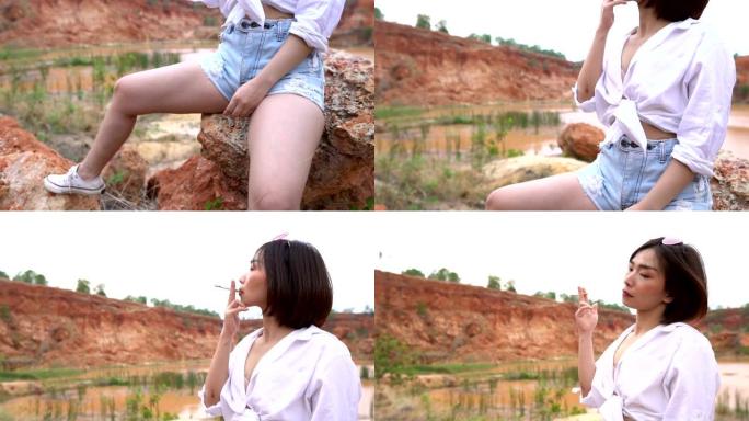 亚洲女性户外吸烟
