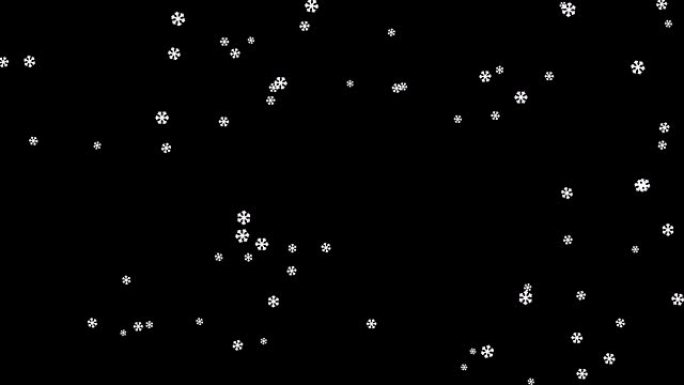 圣诞黑色背景，白色nowflakes从顶部飘落雪，节日喜庆