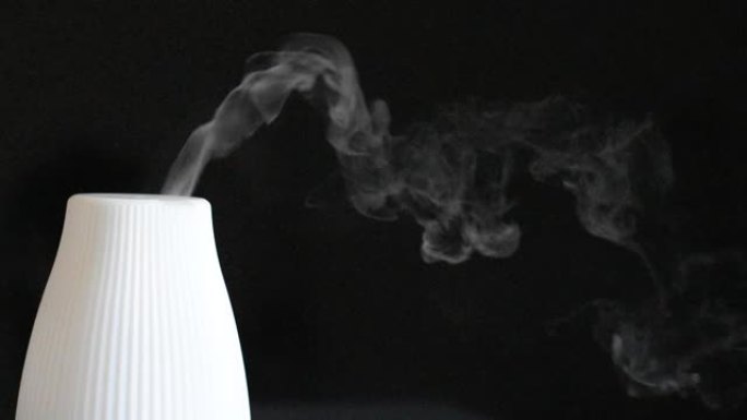 黑色背景上芳香疗法白烟净化器环境的电动空气扩散器
