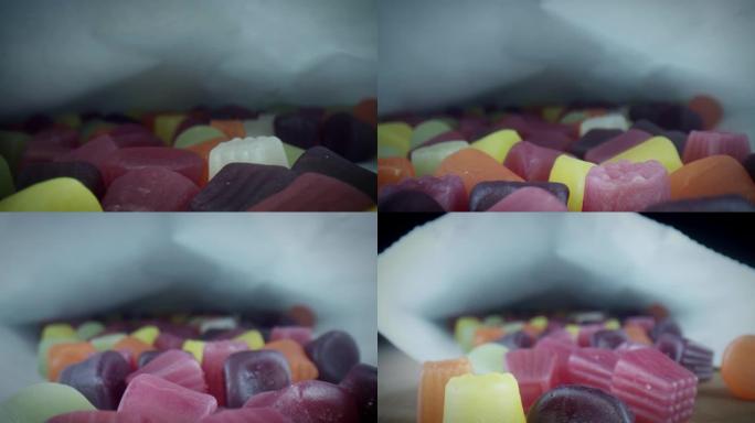 果冻糖果包内的4k特写虫眼视图
