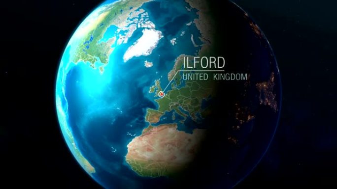 英国-伊尔福德-从太空到地球的缩放