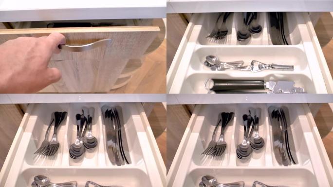 打开厨房上的小橱柜