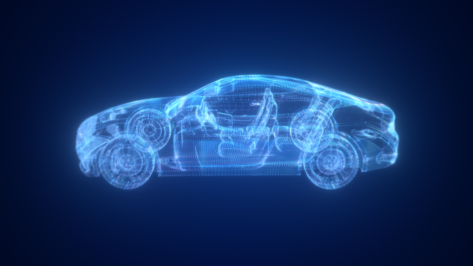 蓝色高科技汽车动画自动驾驶汽车全息投影
