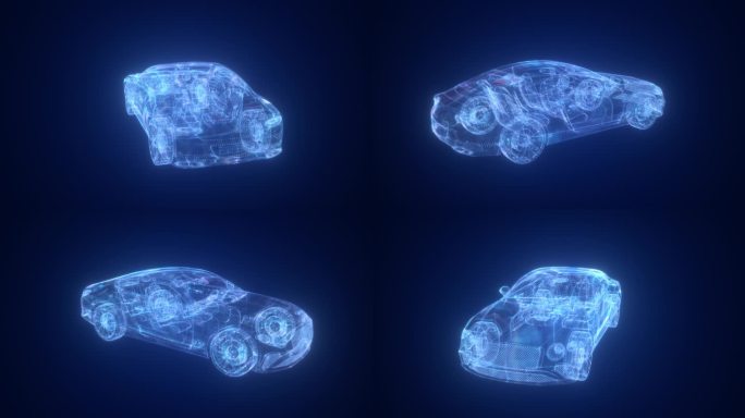 蓝色高科技汽车动画自动驾驶汽车全息投影