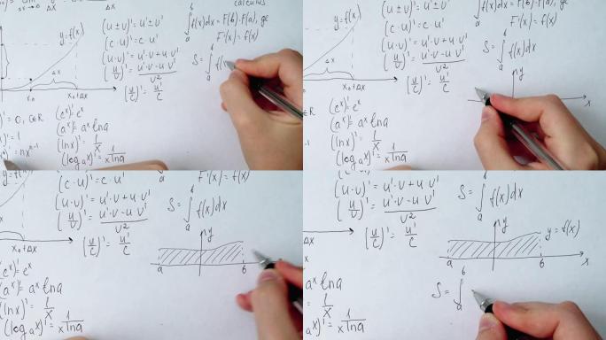在纸上写数学公式。数学家的工作。