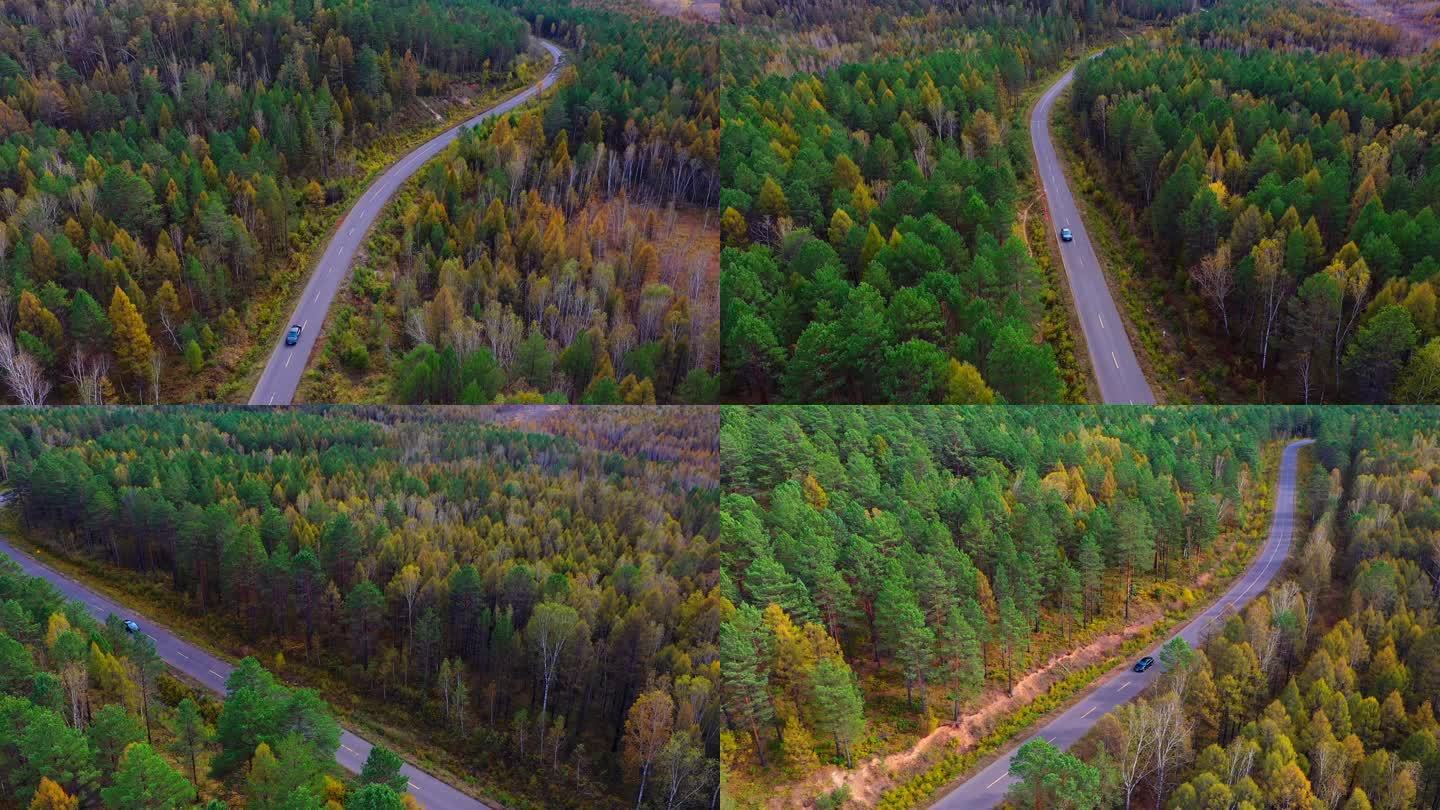 山林公路航拍 山路穿行