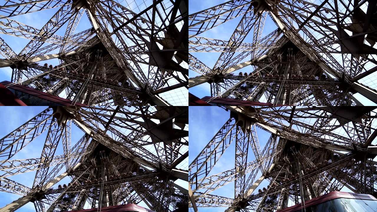 埃菲尔铁塔金属结构细节从内部，巴黎，法国