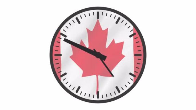 挂钟加拿大国旗延时动画，可循环股票视频